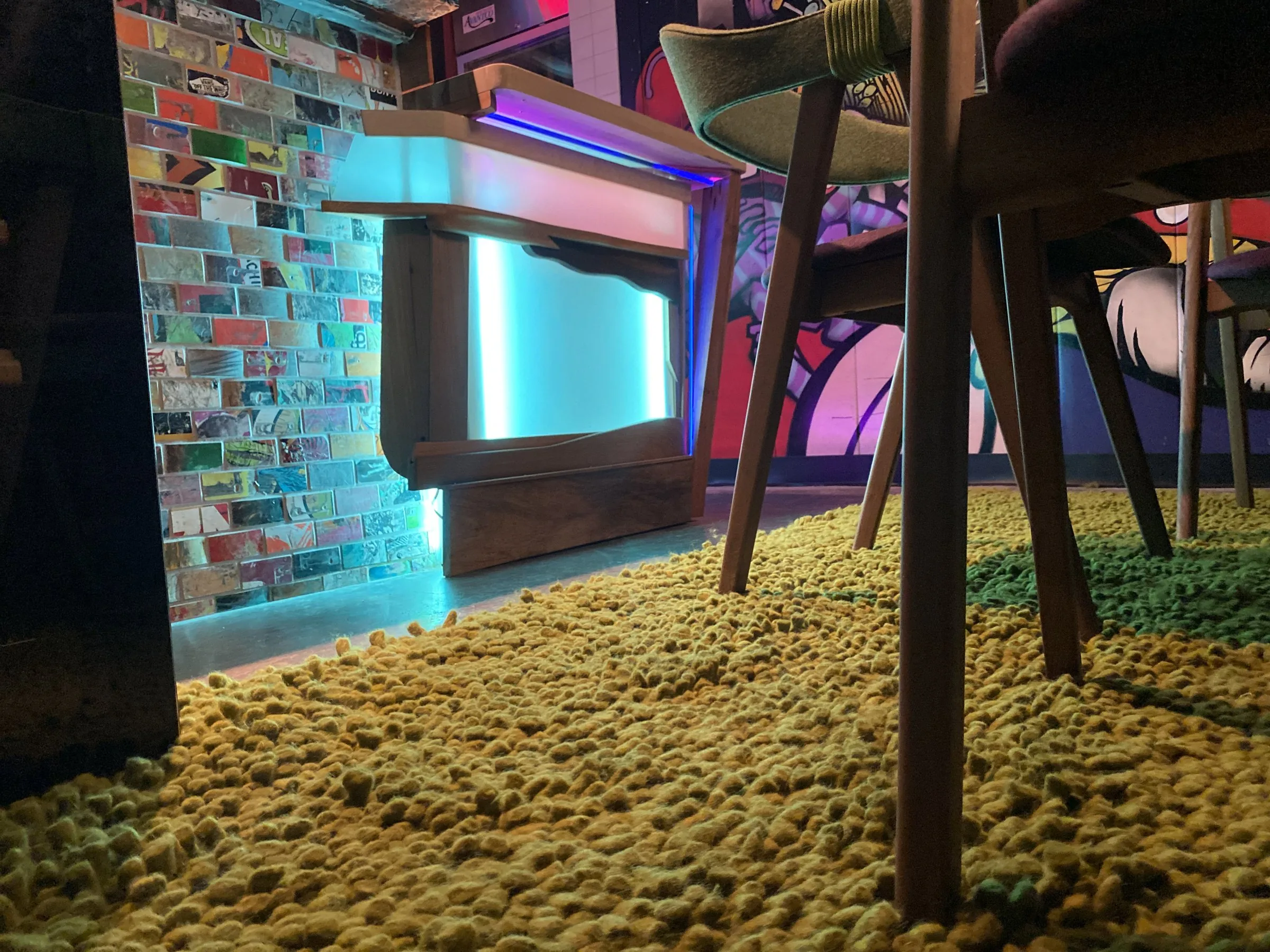 Lit island, mural room