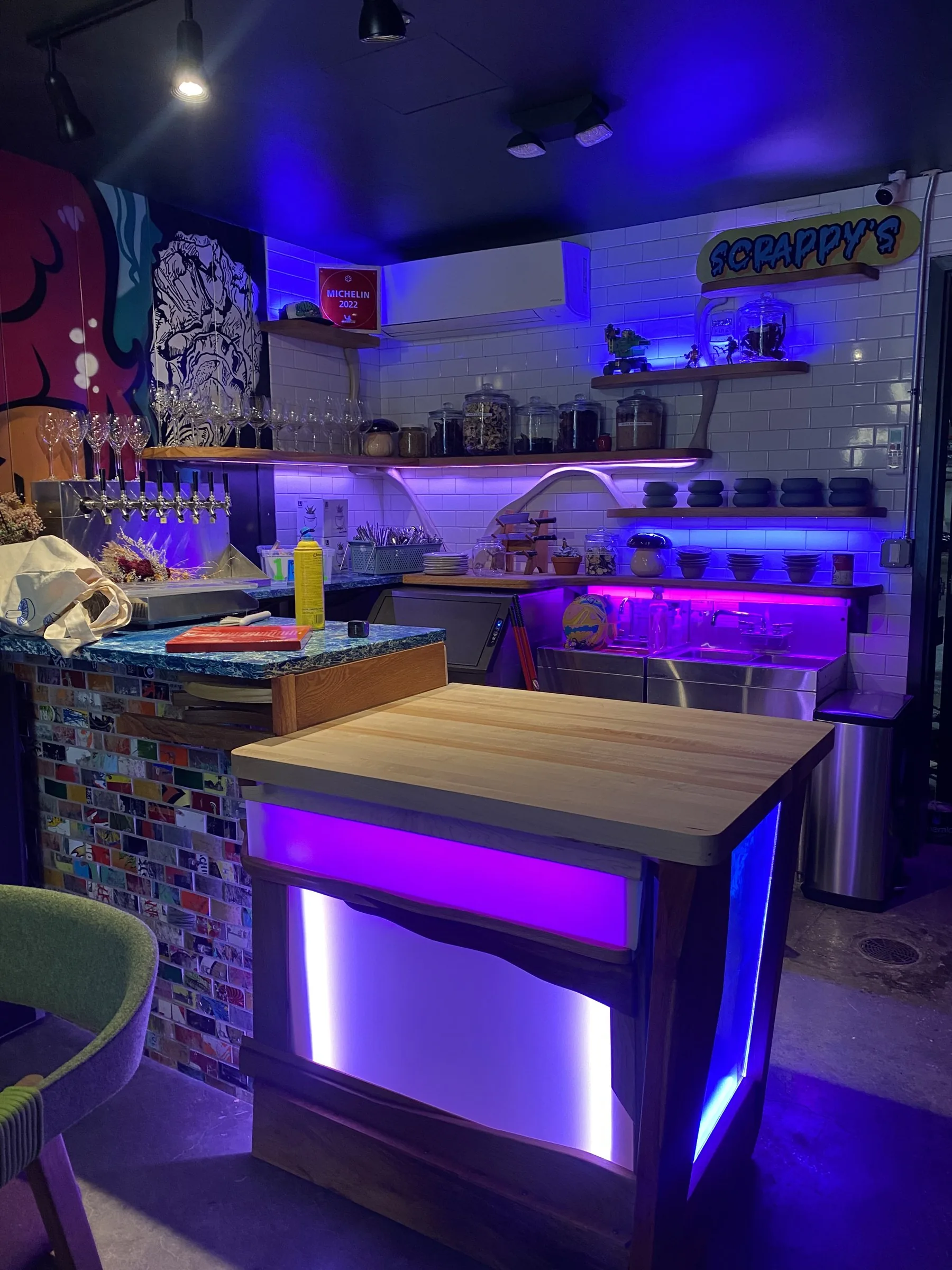 Lit island, mural room