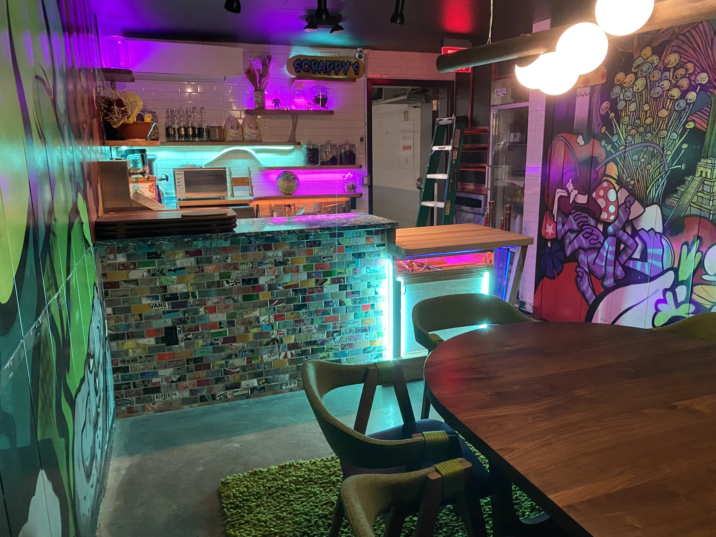 Lit island, mural room
