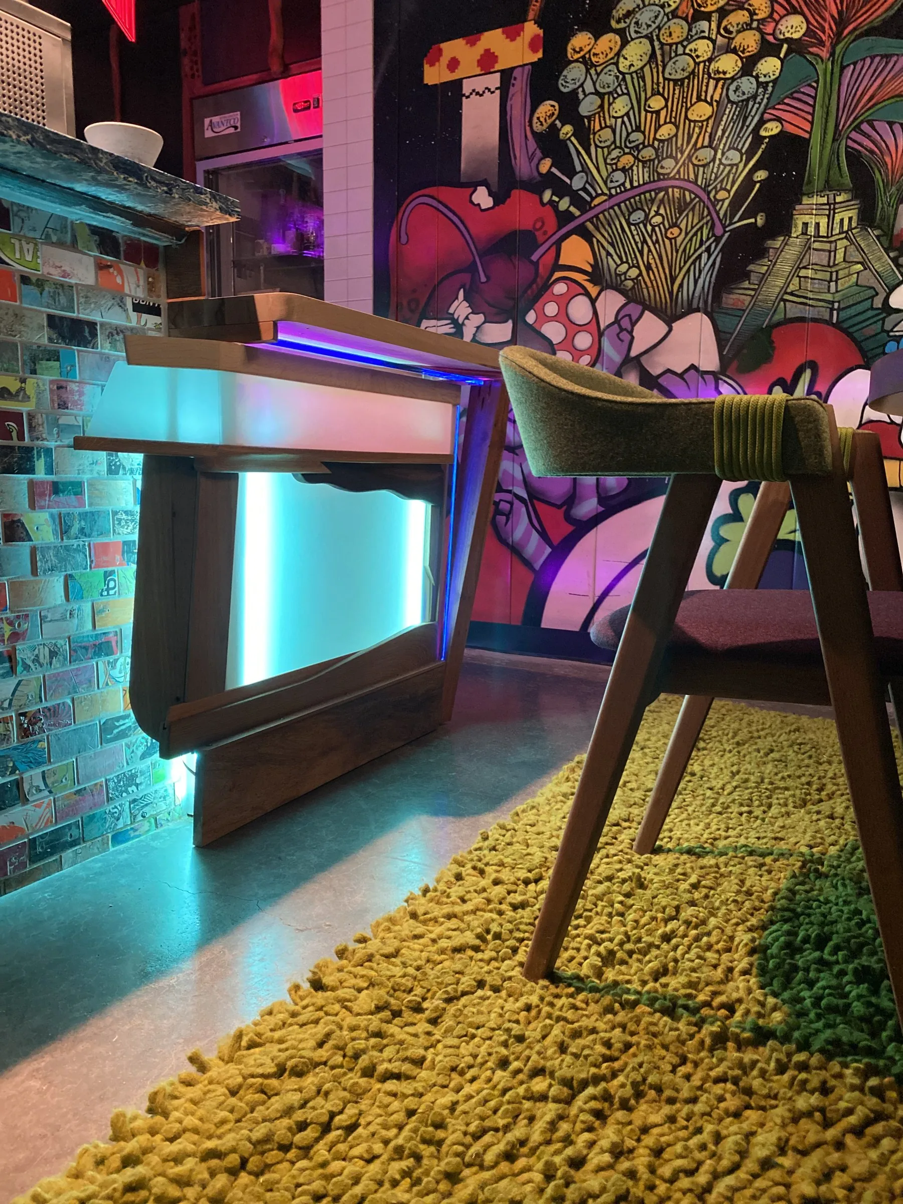 Lit island, mural room