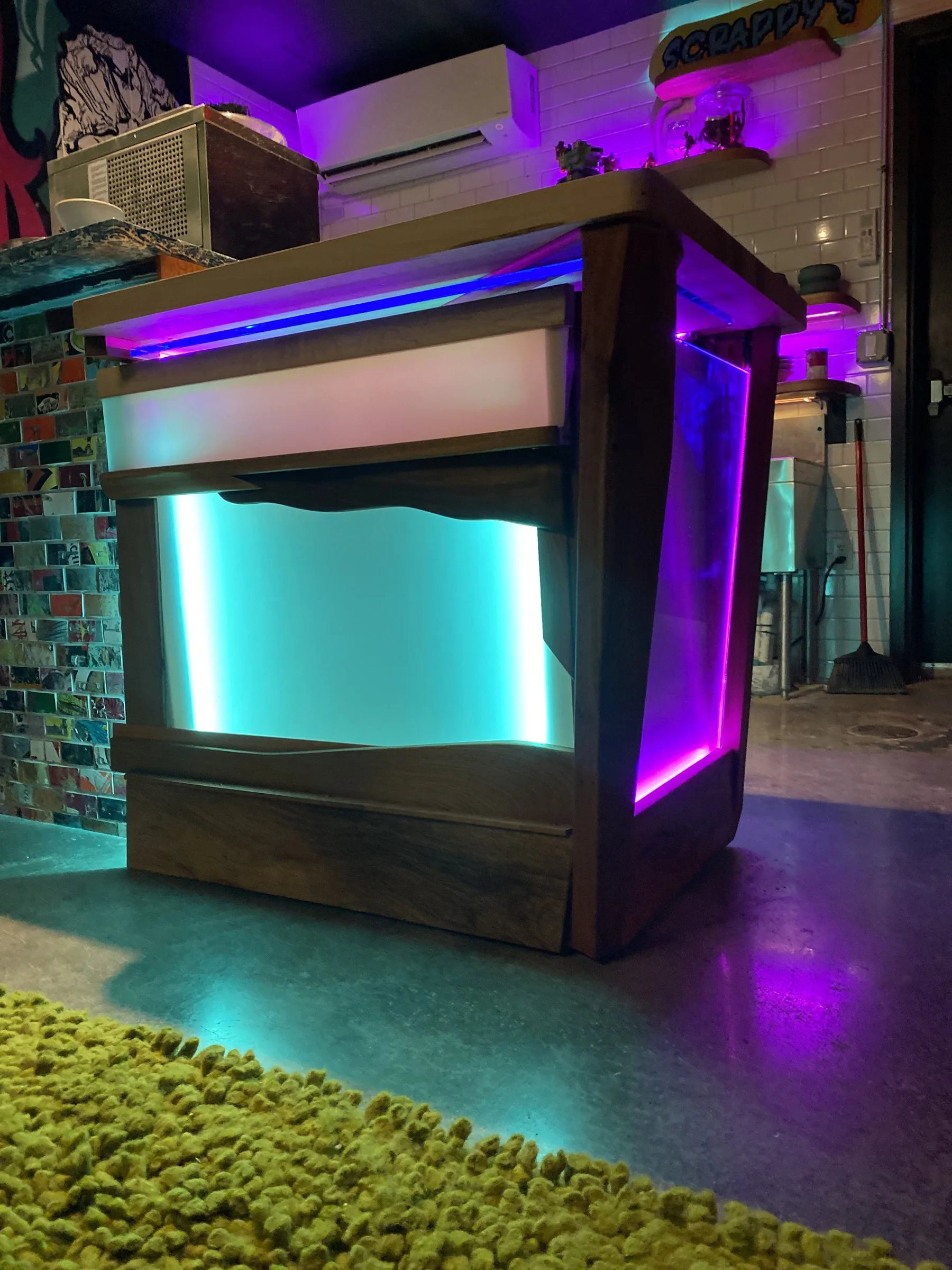 Lit island, mural room